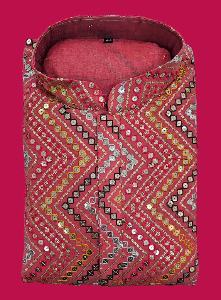 Mauve Pink Kurta Set with Sequins Embroidery