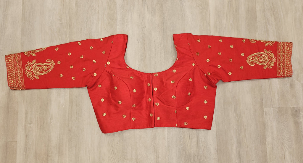 Red Blouse with Golden Embroidery Work
