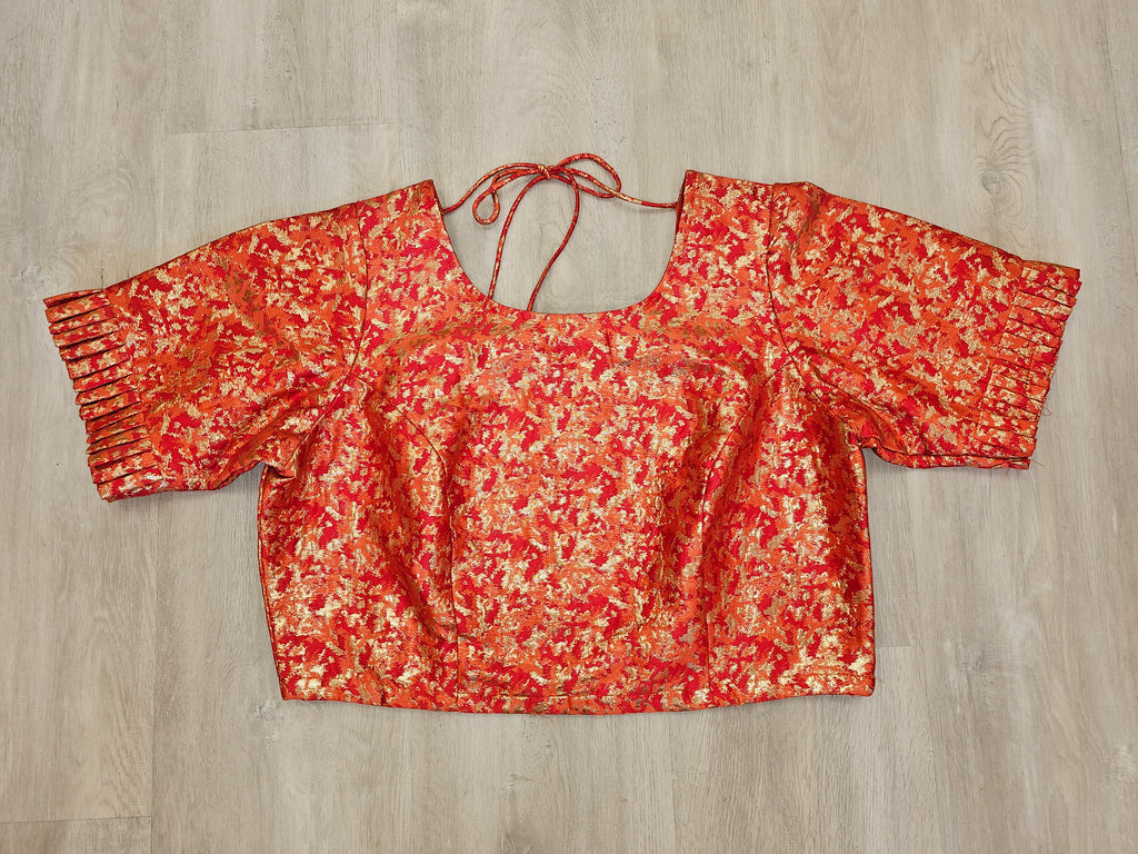 Red & Golden Blouse with Frill on hands