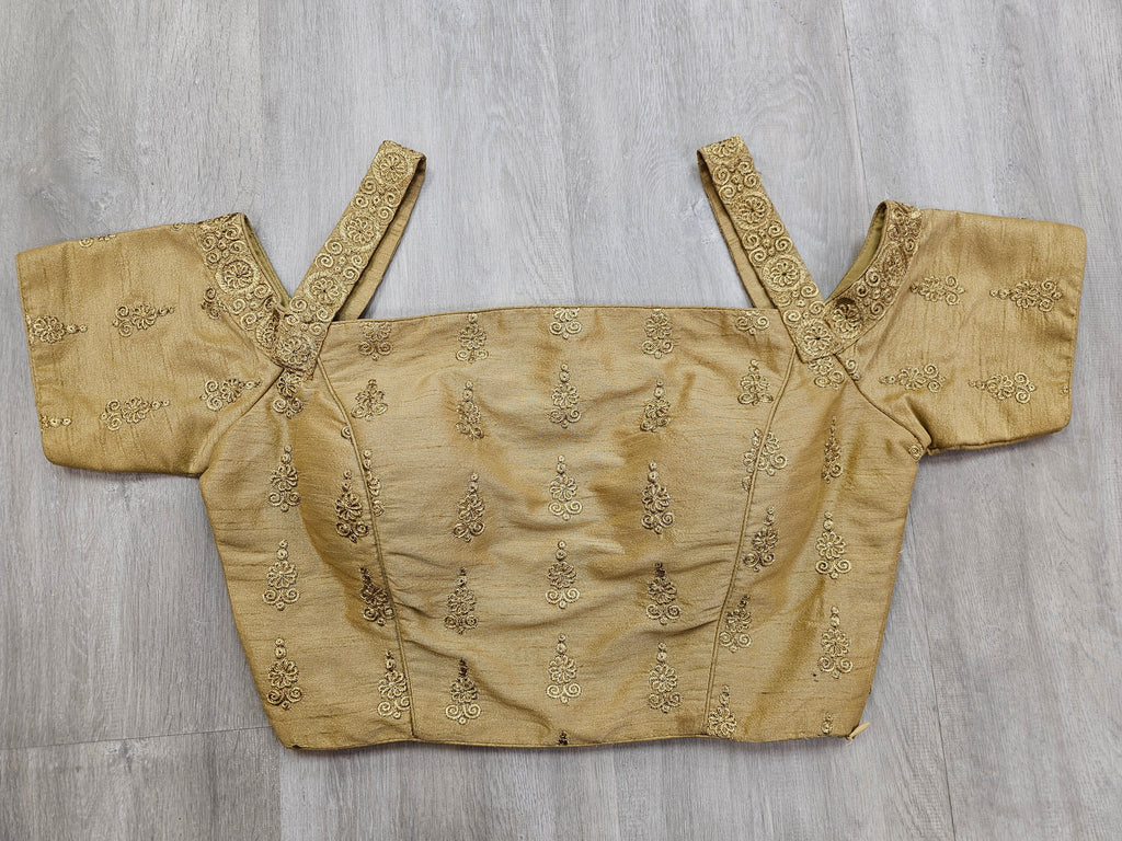Golden Cold Shoulder Blouse with Embroidery Work
