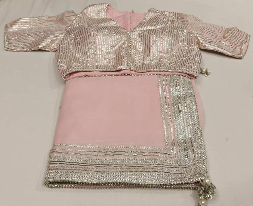 UBS014 - Pink Chiffon Gota Lace Saree with Blouse