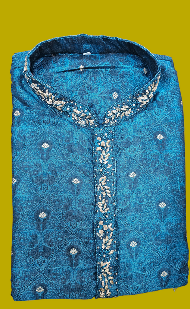 Blue Kurta Set with Self Design work and Embroidery