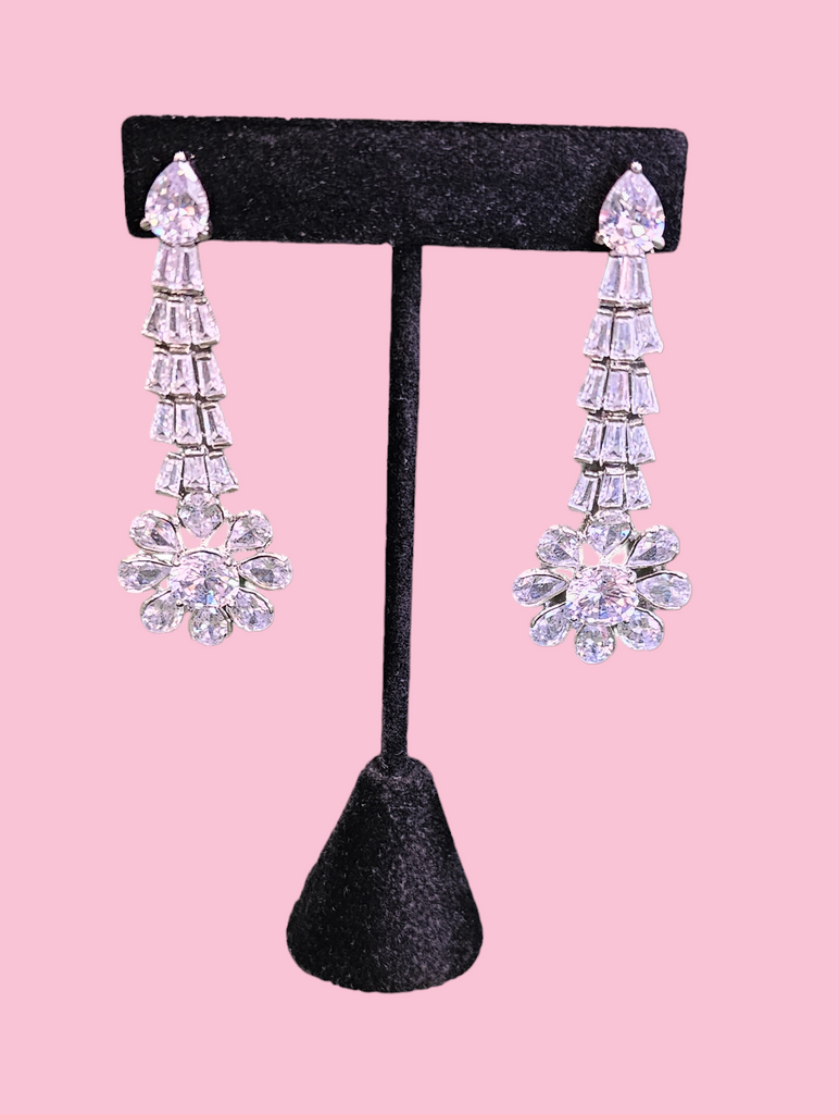 Silver Dangler Earrings with Faux Diamond