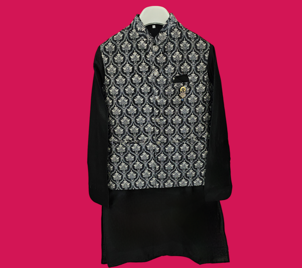 UBMJ001 Black Kurta with Printed Jacket