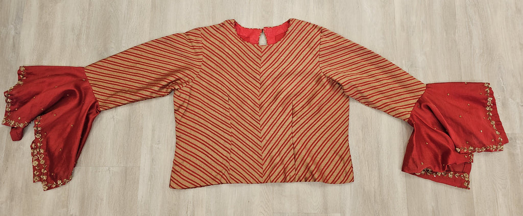 Red Blouse with Golden Strips and Frill Sleeves