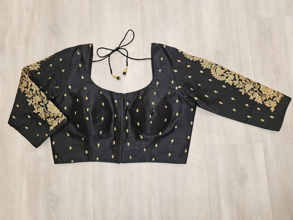 Black Embroidered Blouse with 3/4 Length Sleeves