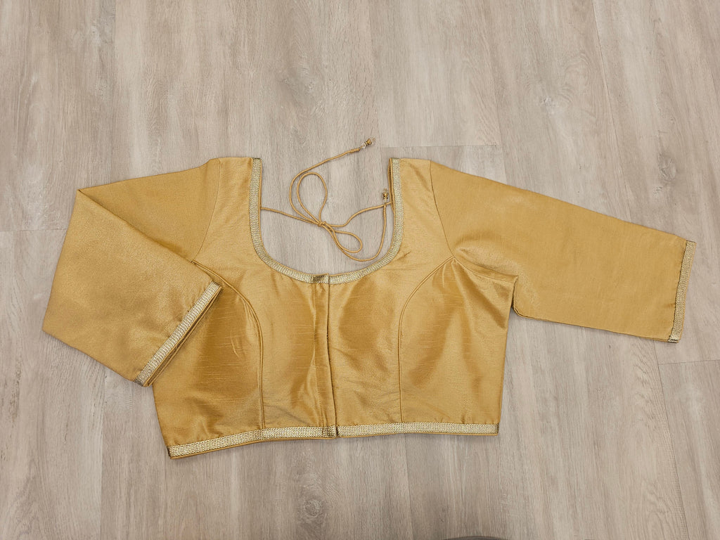 Golden Raw Silk Blouse with Lace and 3/4 Length Sleeves