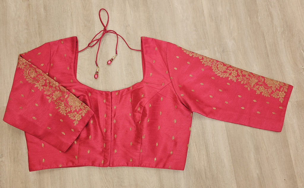 Pink Embroidered Blouse with 3/4 Length Sleeves