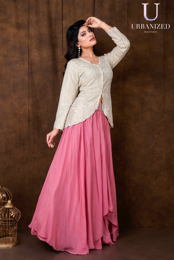 UBWI18907 RODG Flowy Pink Skirt with Embroidered Top